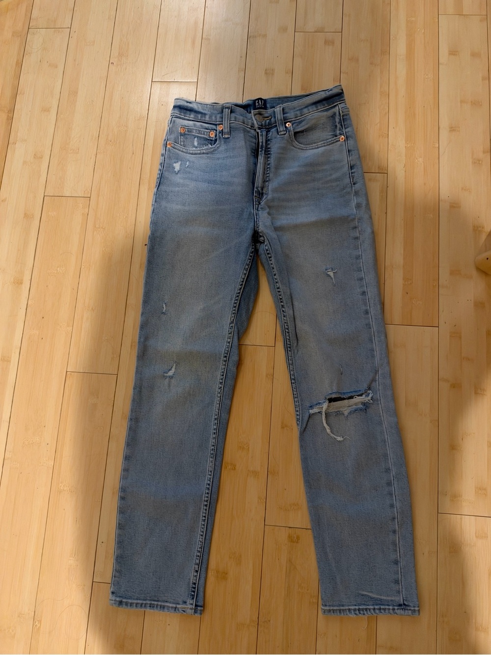GAP Light Blue Distressed Straight Leg Jeans